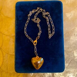 Vintage puffy heart on stainless steel paperclip chain